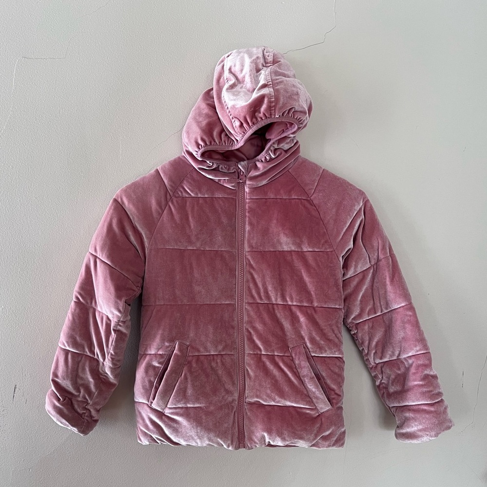 Old Navy Pink velvety feeling hooded jacket size 8 girls